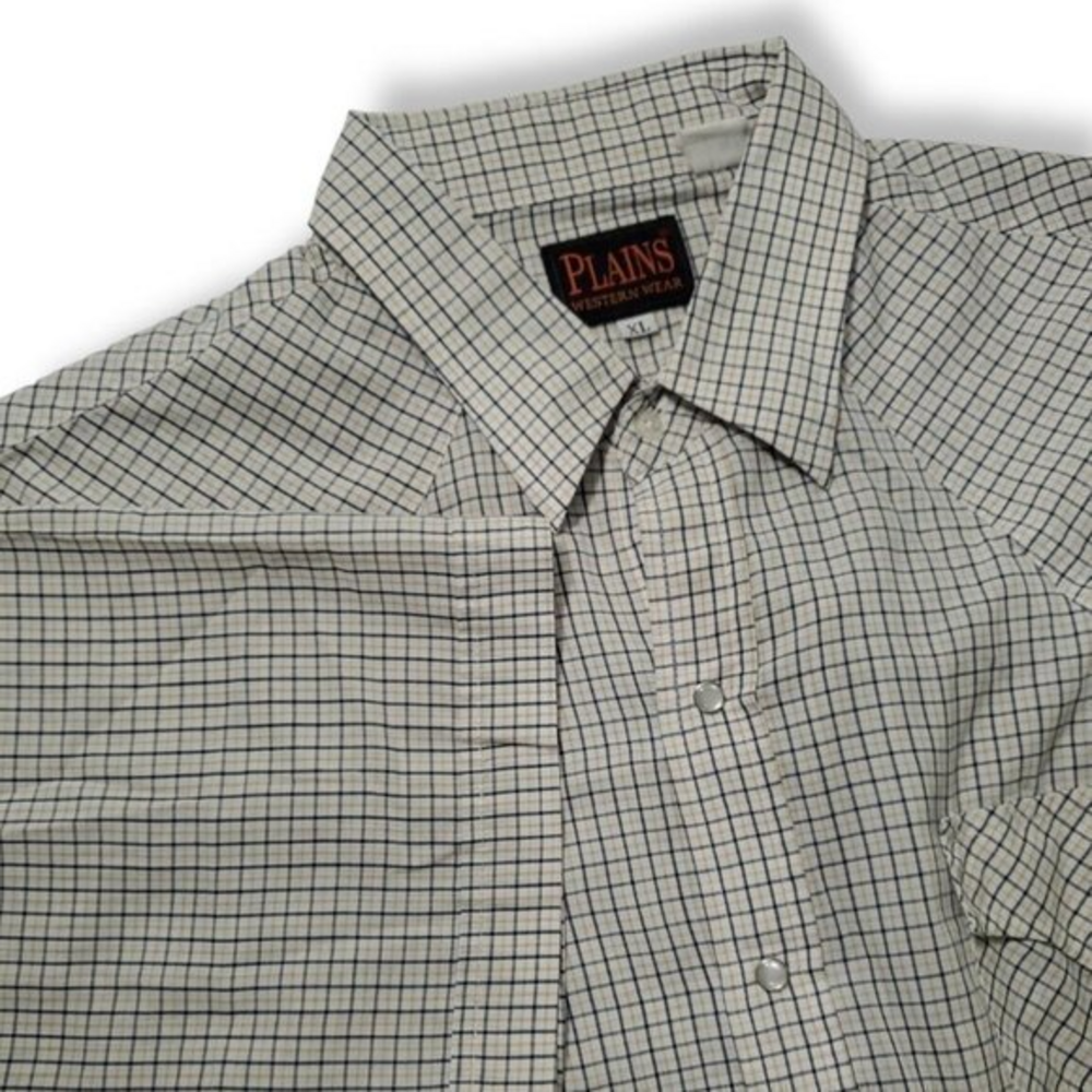 Plains Western Wear Vintage Men's XL Pearl Snap Cowboy Rancher Shirt Blue Tan